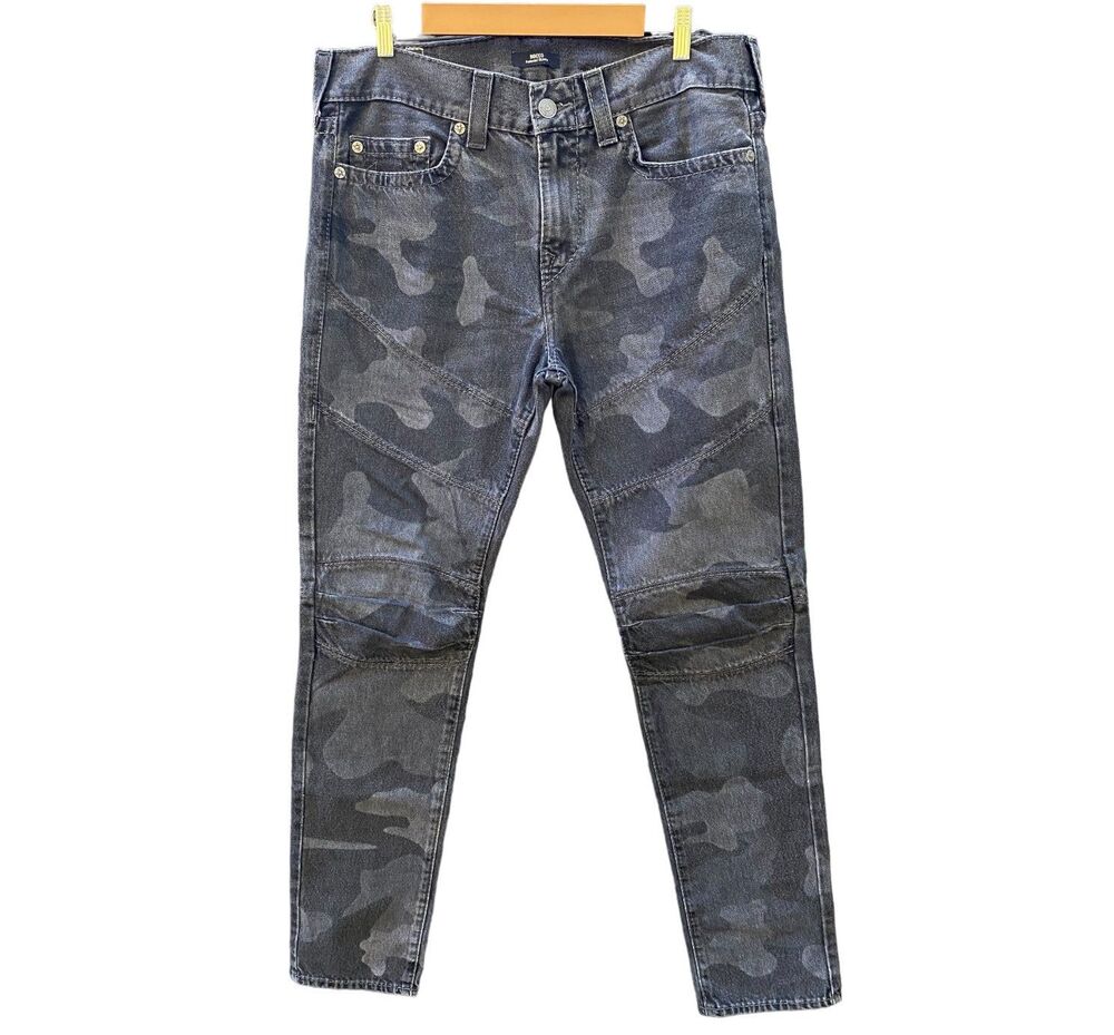 True Religion Gray Camo Rocco Moto Jeans Men’s 33/38 Inseam 33.5" Rise 12"